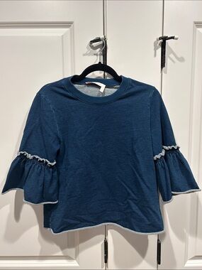 See By Chloe Dark Blue Ruffle Sleeve Top
